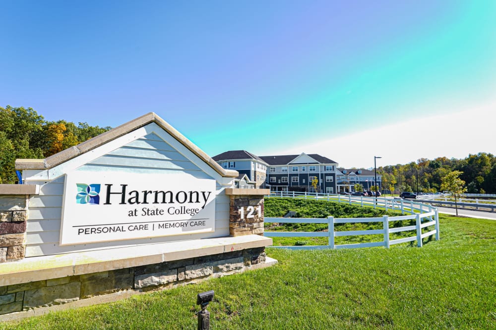 Community exterior sign at Harmony at State College in State College, Pennsylvania