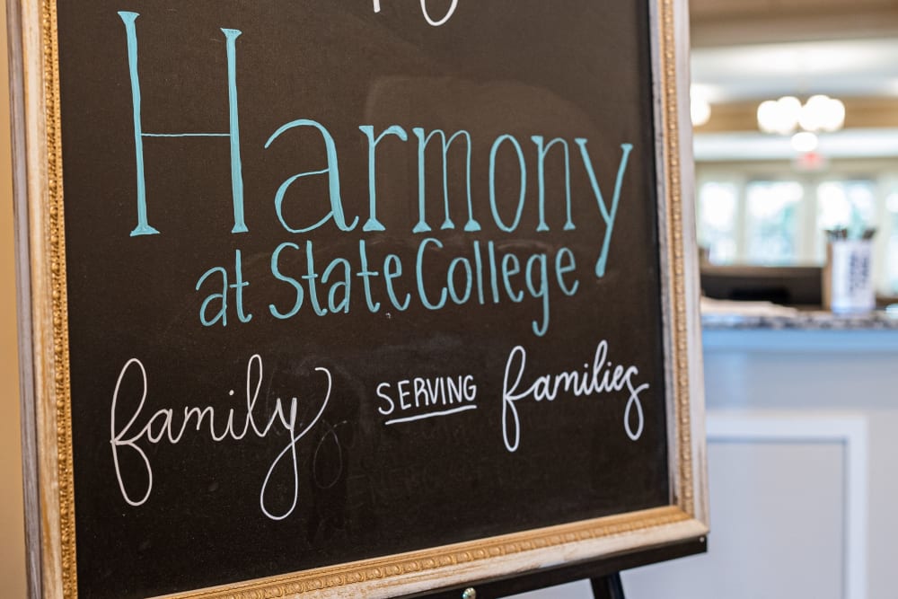 Chalkboard at Harmony at State College in State College, Pennsylvania