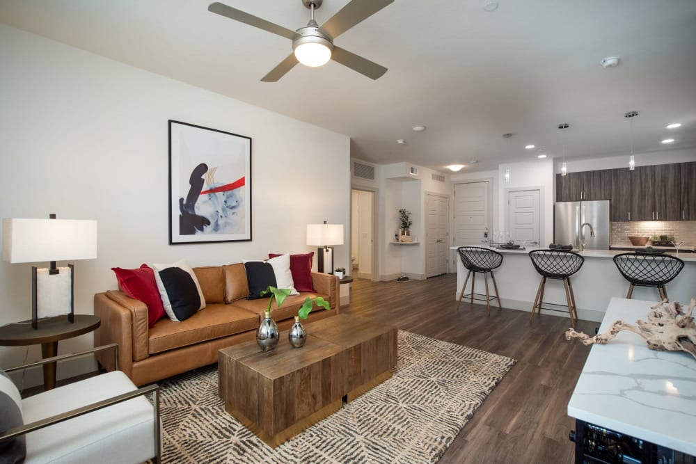 Living room with modern features at Marquis at Chandler in Chandler, Arizona