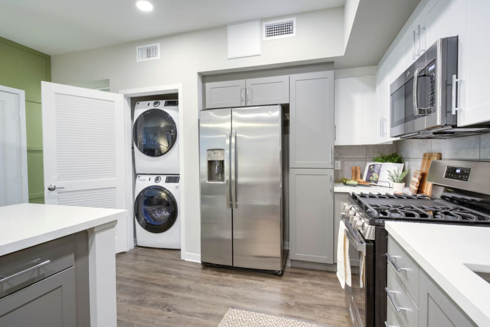 Kitchen with stainless-steel appliances at Jefferson Vista Canyon in Santa Clarita, California