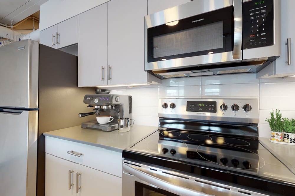 Modern kitchen appliances at Art District Flats in Denver, Colorado