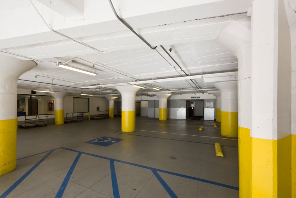 First level of the indoor parking lot at Los Angeles Self Storage in Los Angeles, California
