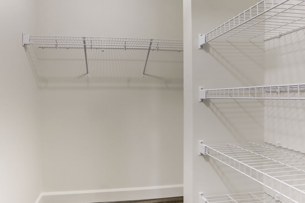 Walk in closet with shelving at Satyr Hill Apartments in Parkville, Maryland