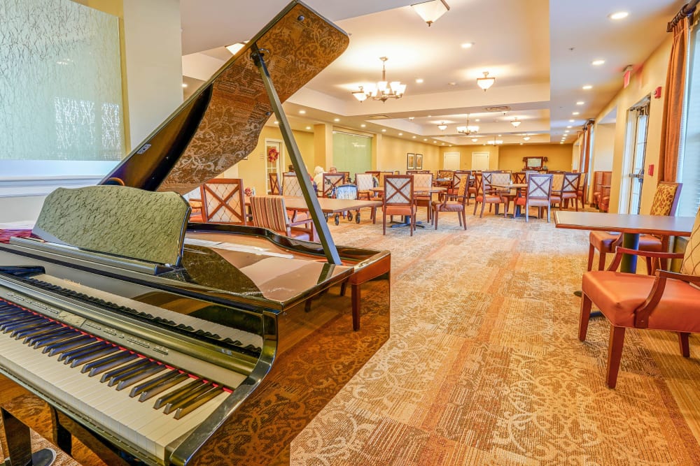 Piano in the dining room at Harmony at West Shore in Mechanicsburg, Pennsylvania