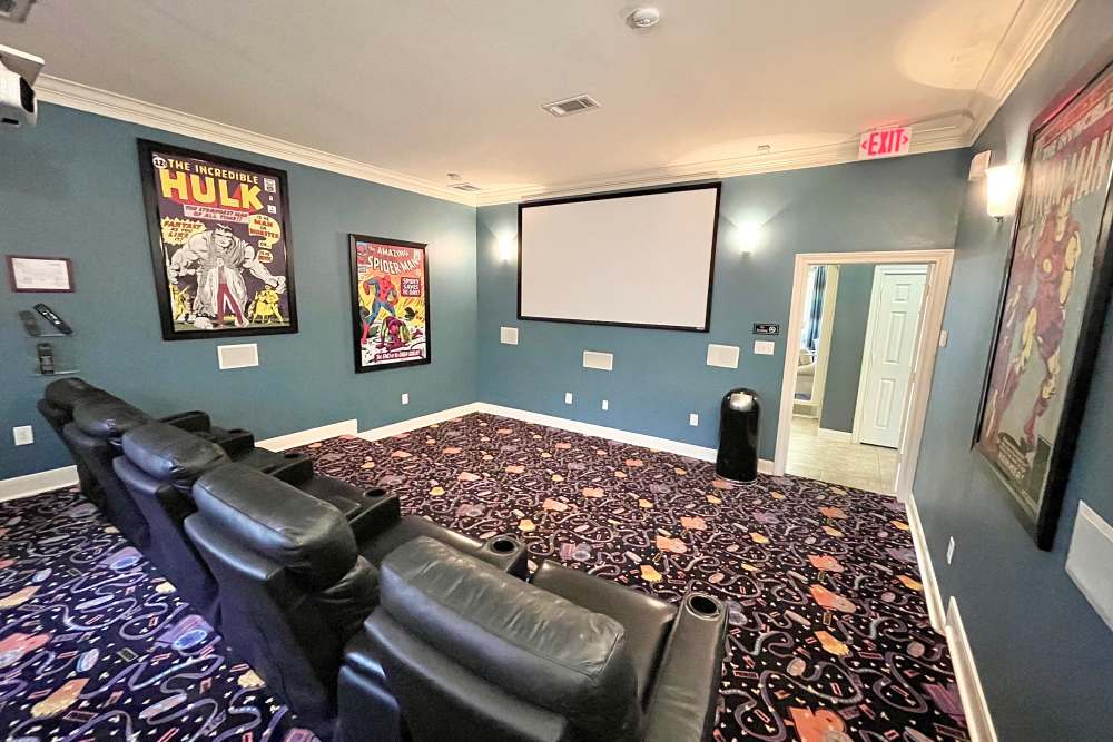 Cozy media room at The Abbey at Stone Oak in San Antonio, TX