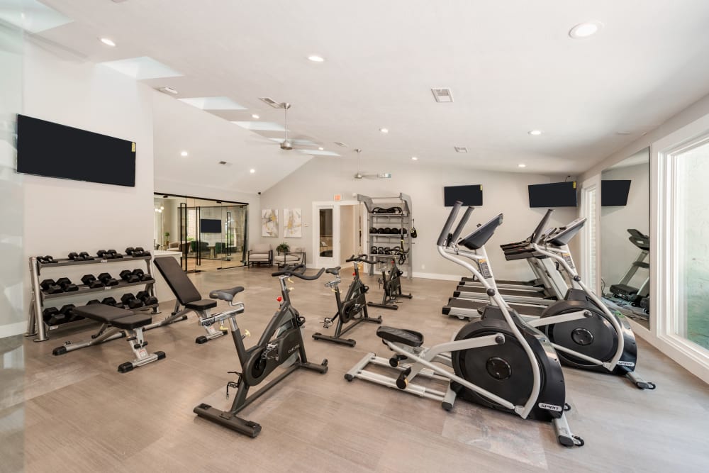 Well-equipped fitness center at Averelle North Hills in Raleigh, North Carolina