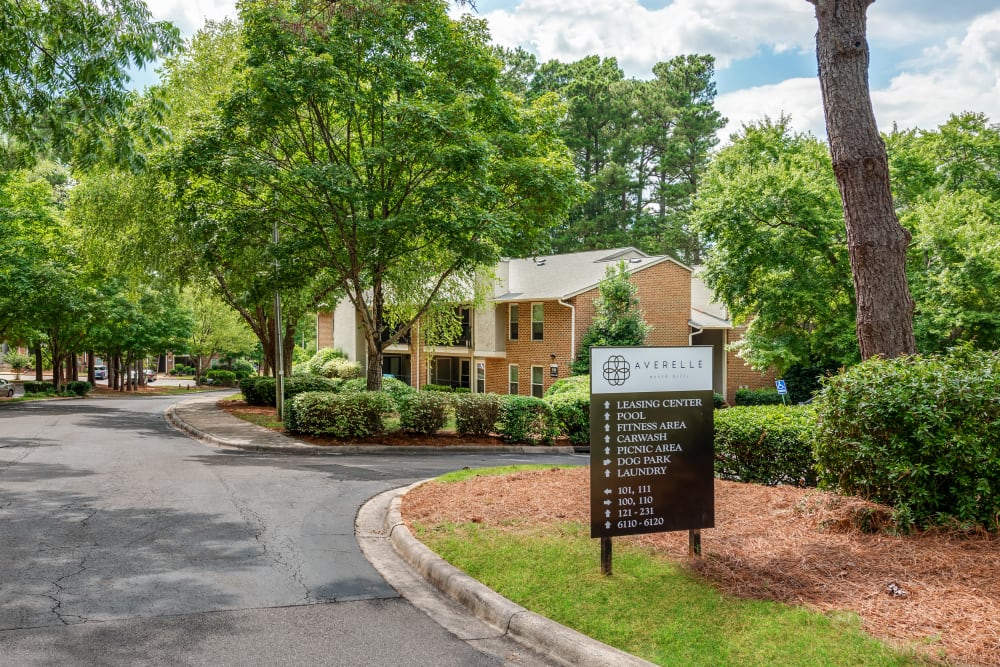 Entrance to the community at Averelle North Hills in Raleigh, North Carolina