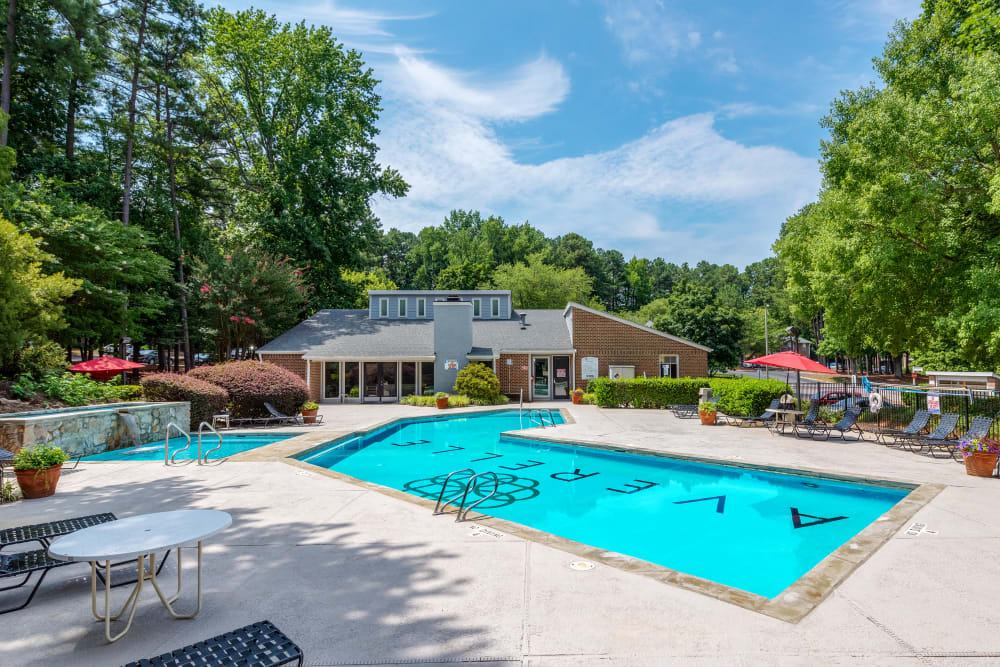 Sparkling pool and lounge seating at Averelle North Hills in Raleigh, North Carolina