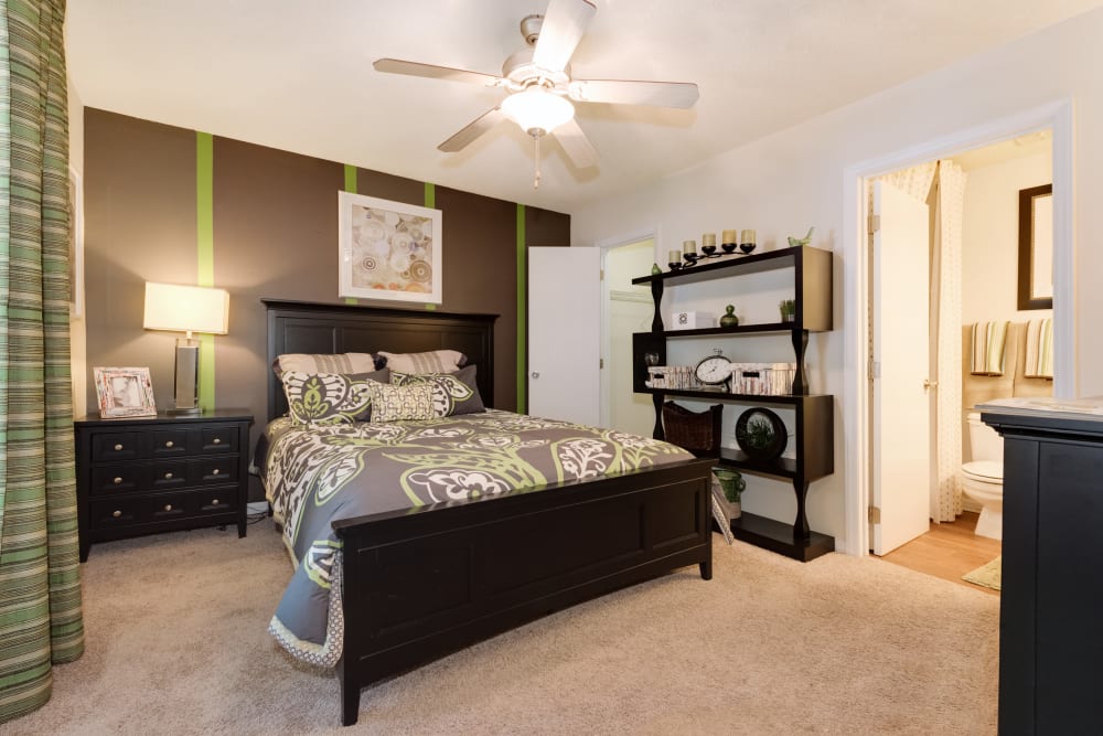 Model bedroom at Triangle Place in Durham, North Carolina