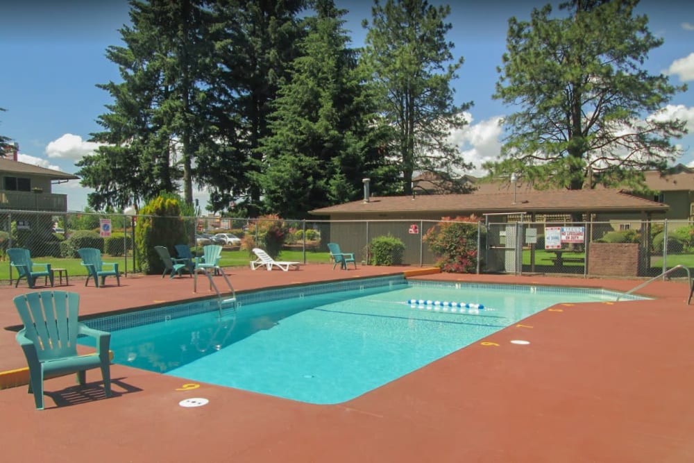 Refreshing swimming pool on a hot day at Gateway Village in Springfield, Oregon