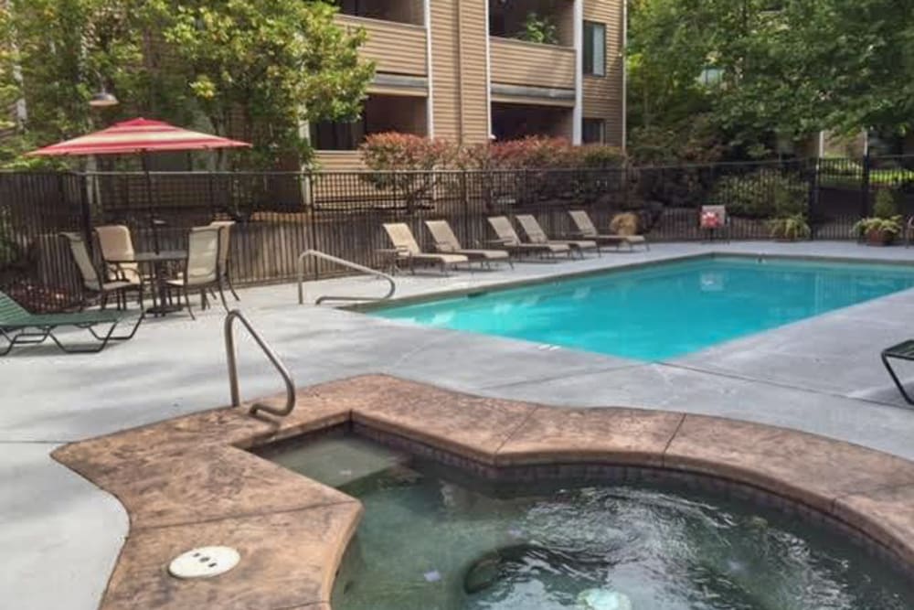Hot tub and pool ready for a dip at Oswego Cove in Lake Oswego, Oregon