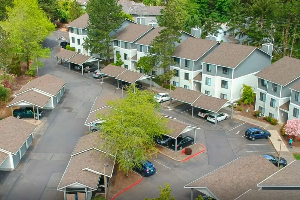 View from above the apartments at Oswego Cove in Lake Oswego, Oregon