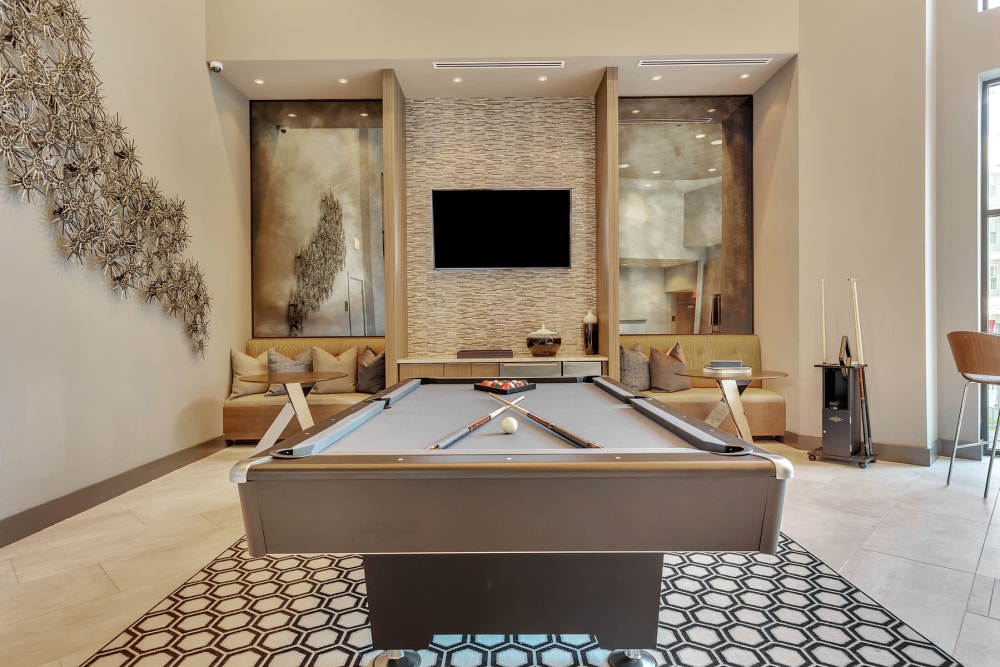 Billiards table and more in the resident clubhouse at The Nash in Dallas, Texas