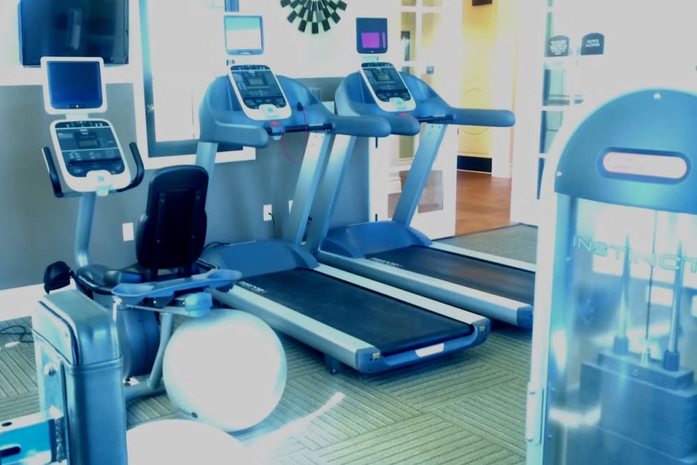 Exercise equipment in the on-site fitness center at Capeharts in Ridgecrest, California