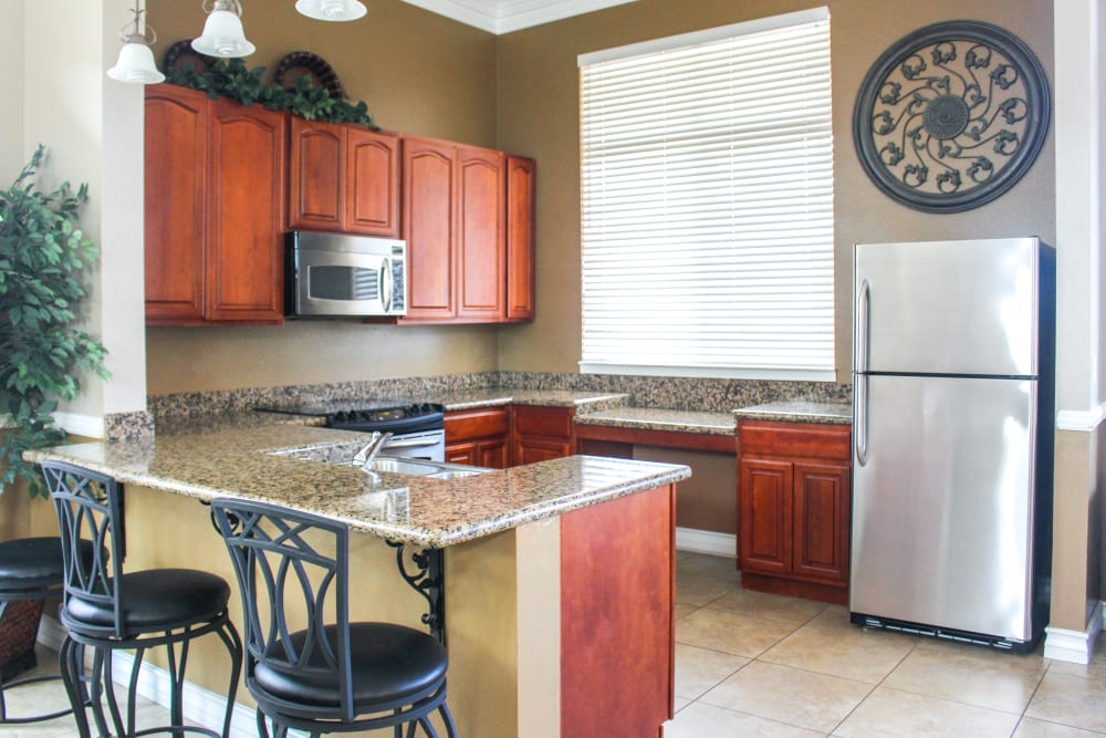 A kitchen area in the clubhouse at Canyon View in San Diego, California