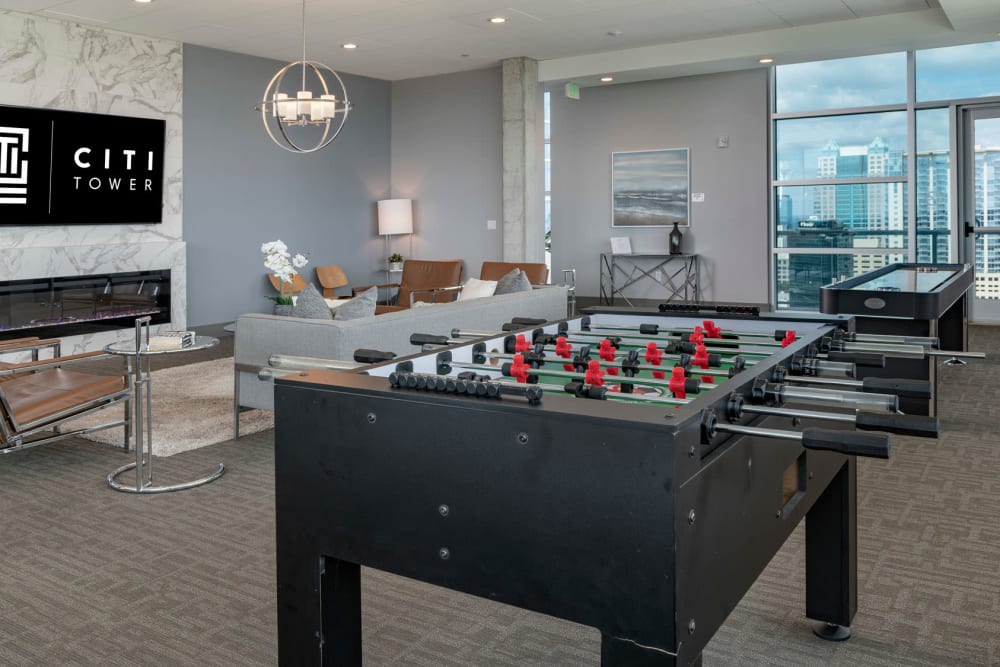 Foosball and more in the clubhouse game room at CitiTower in Orlando, Florida