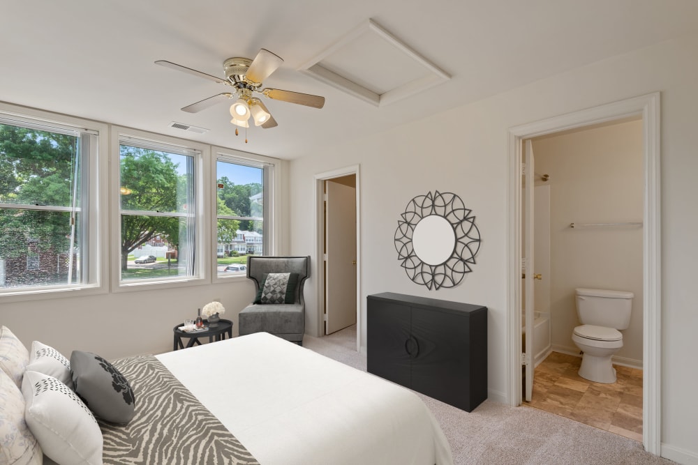 A furnished bedroom in a home at Carpenter Park in Patuxent River, Maryland