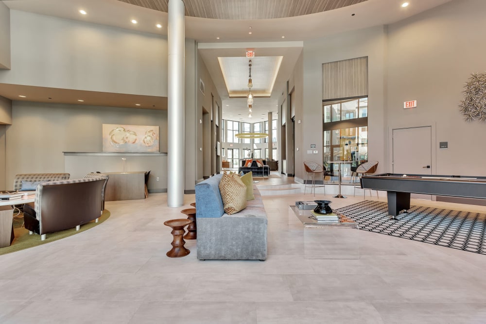 Spacious clubhouse area where residents can hang out at The Nash in Dallas, Texas