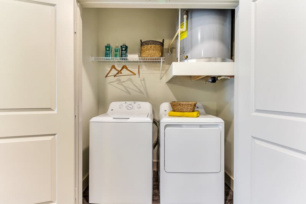 Washer and dryer in home for easy laundry at The Nash in Dallas, Texas