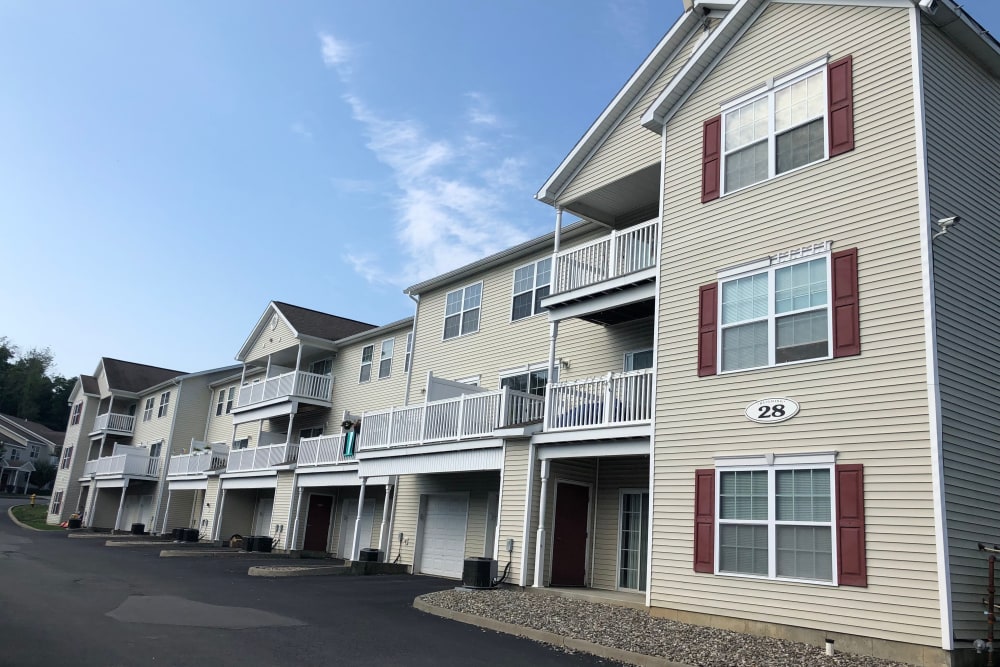 Attached garages available for resident parking at Eagle Rock Apartments & Townhomes at Rensselaer in Rensselaer, New York