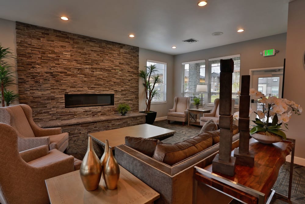 the clubhouse with fireplace at The Fairway Apartments in Salem, Oregon