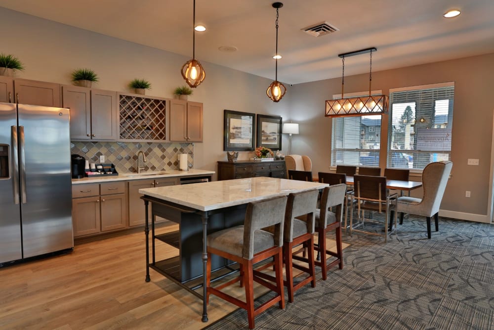a spacious kitchen with breakfast bar at The Fairway Apartments in Salem, Oregon