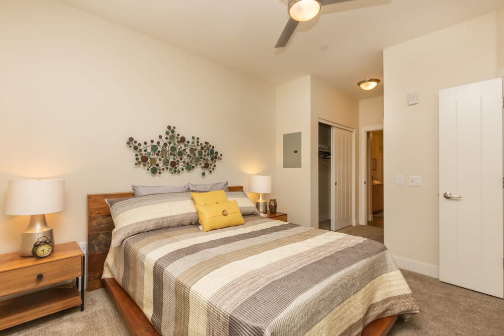 Spacious bedroom with plush carpeting at Mountain Trail in Flagstaff, Arizona