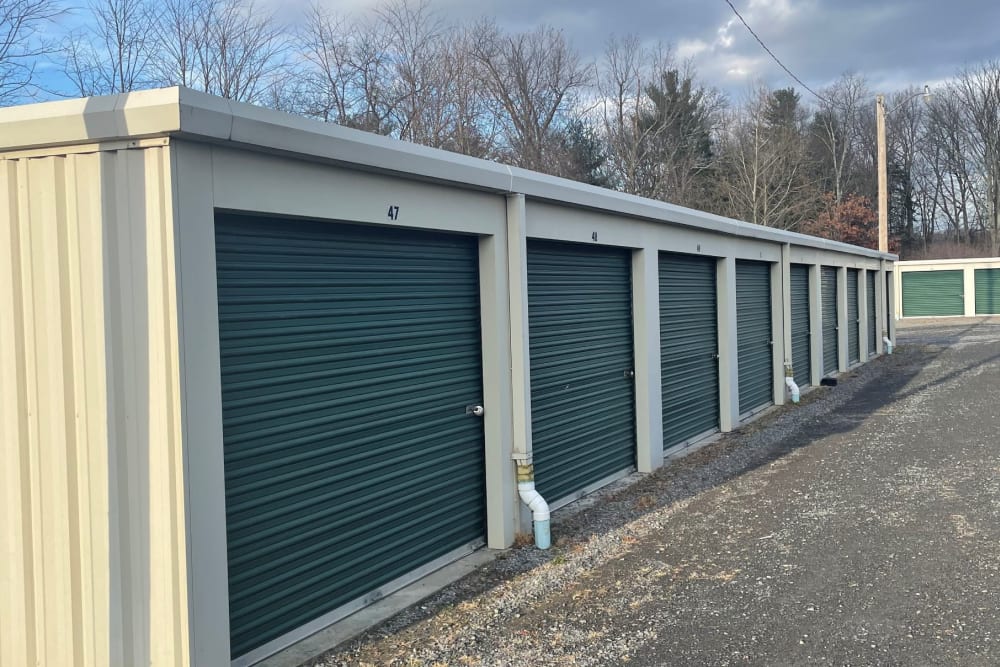 A row of storage units for KO Storage in Berkeley Springs, West Virginia. 