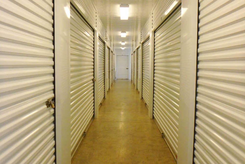 Indoor storage units at A-American Self Storage in Dacono, Colorado