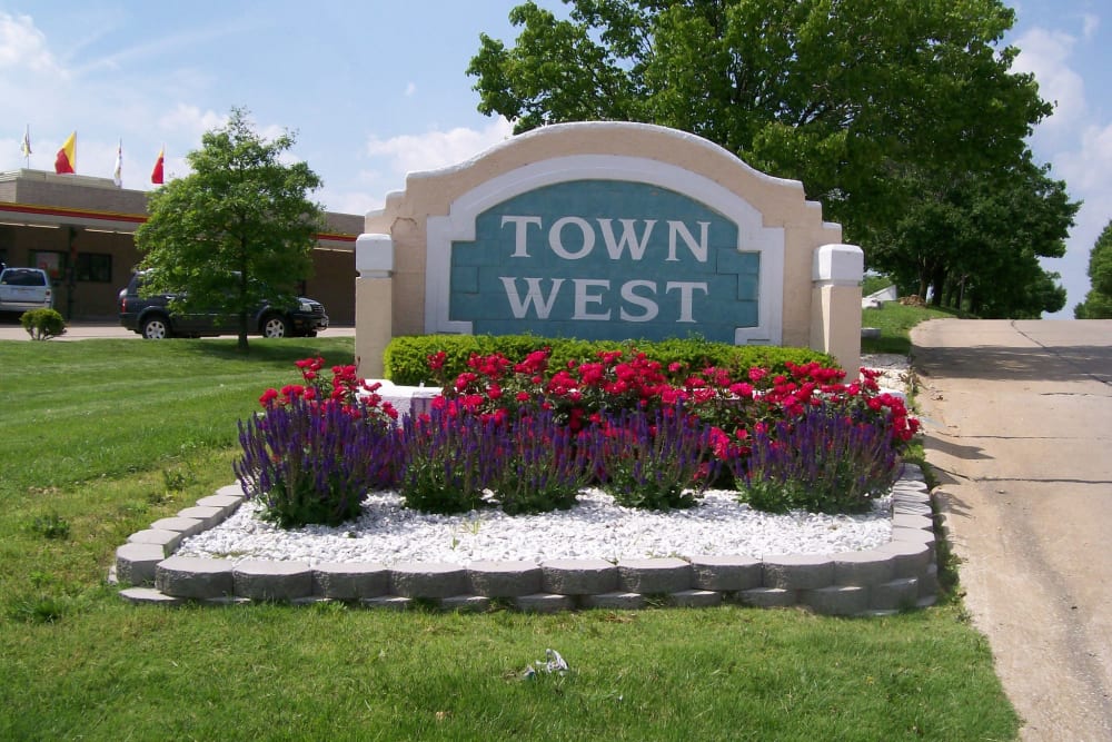 Entrance sign at Town West in St Charles, Missouri