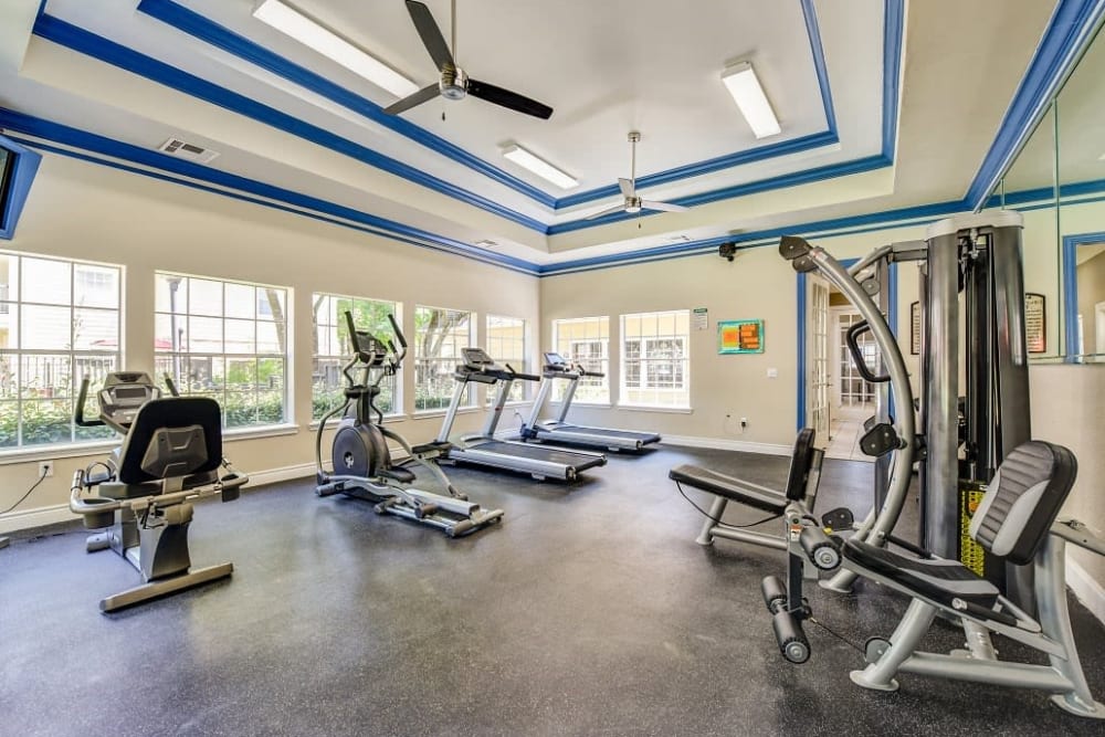 Expansive fitness center at Eagle Crest Apartments in Humble, Texas