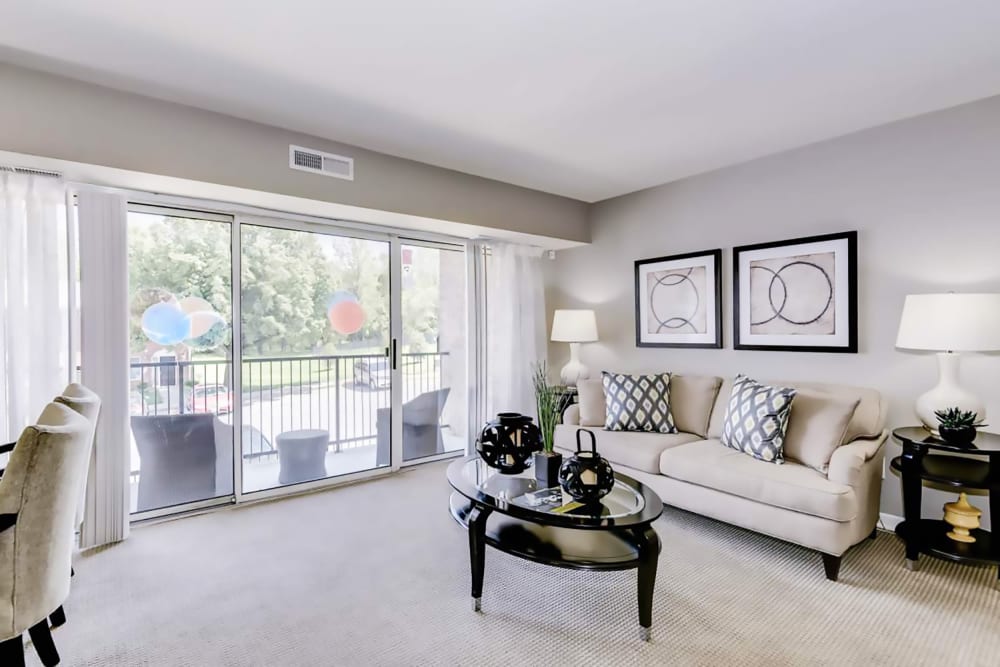 Model living room at Hampton Manor Apartments & Townhomes in Cockeysville, Maryland