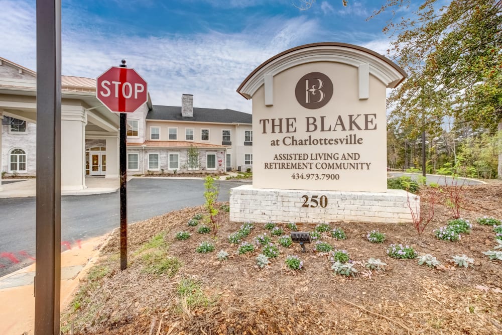 Signage outside of The Blake at Charlottesville in Charlottesville, Virginia