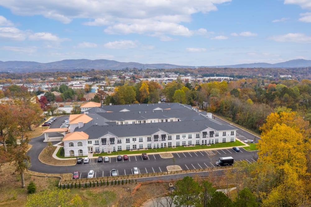 Aerial view of the campus at The Blake at Charlottesville in Charlottesville, Virginia