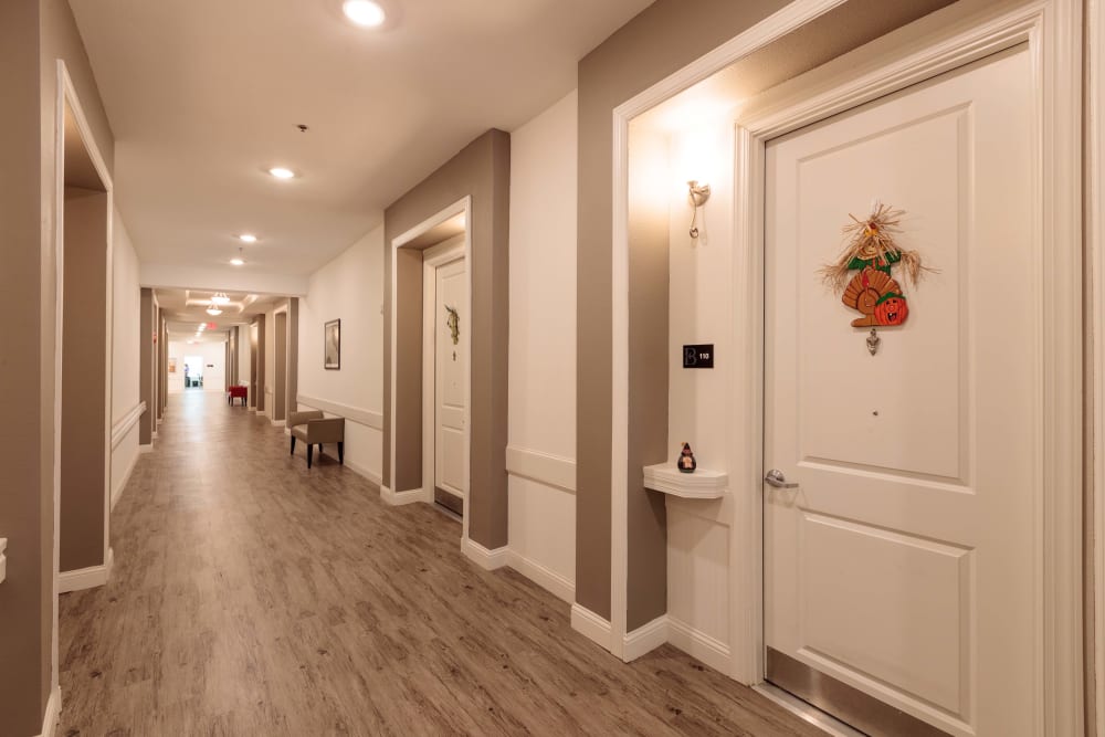 Hallway leading to the homes at The Blake at Lafayette in Lafayette, Louisiana