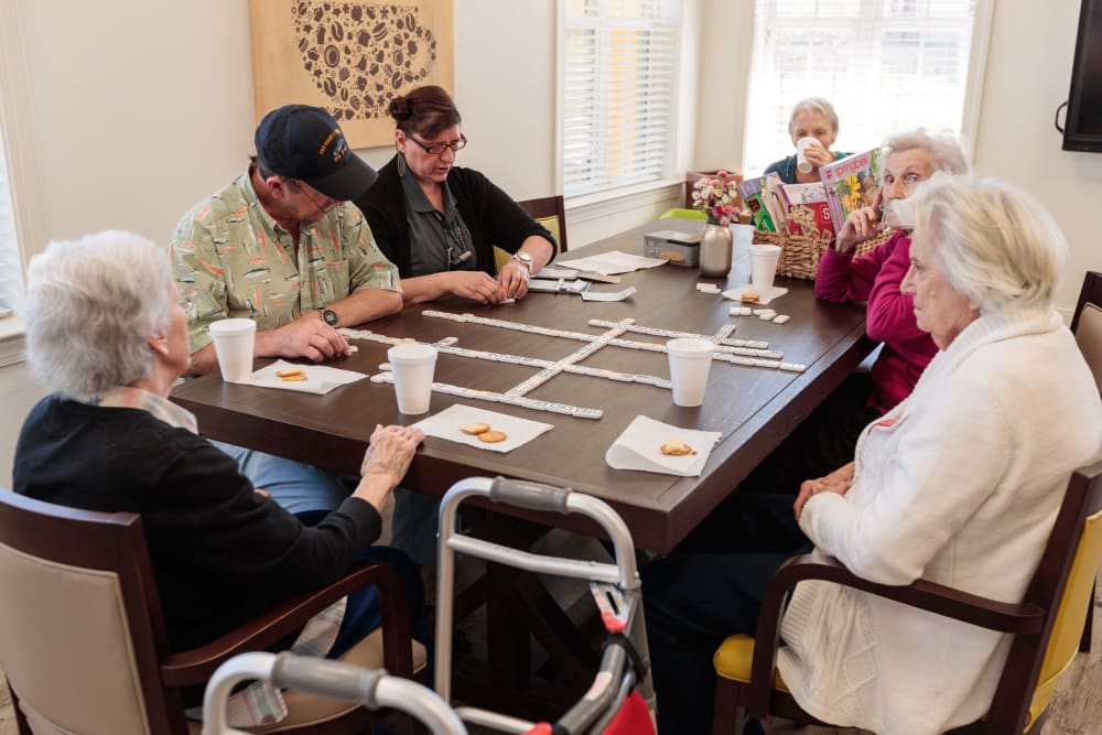 Residents playing a game of checkers at The Blake at Lafayette in Lafayette, Louisiana