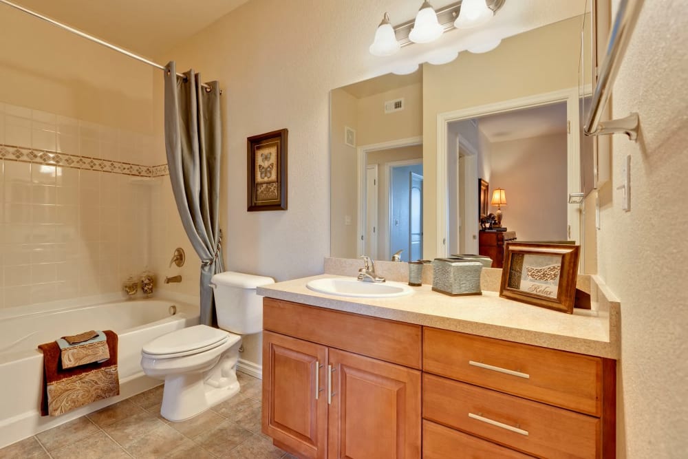 Brightly lit bathroom at The Preserve at Greenway Park in Casper, Wyoming