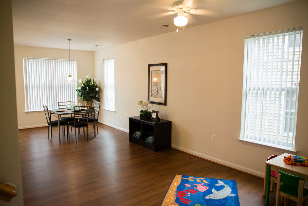 Wood flooring in a townhome living room at Lyman Park in Quantico, Virginia