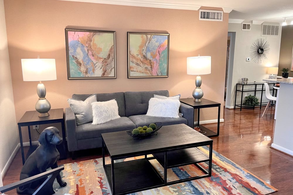 Living room with open floor plan at The Abbey at Energy Corridor in Houston, Texas