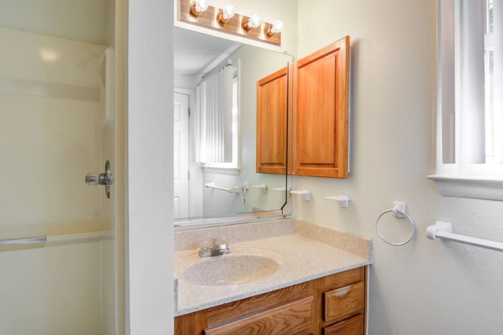 A bathroom in a home at Covenant Trace in Newport News, Virginia