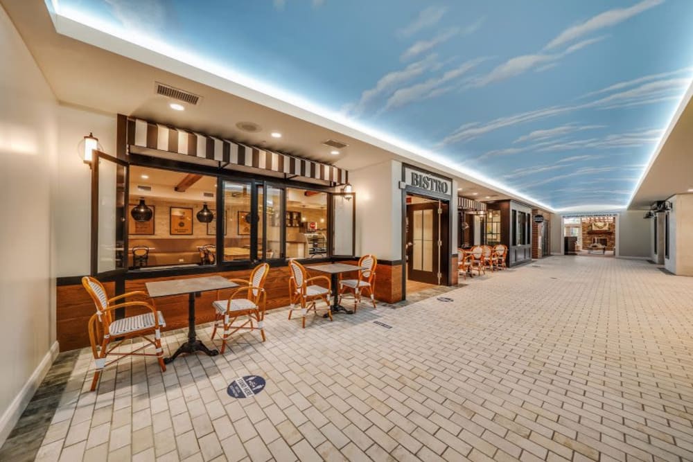 Bistro indoor courtyard dining area at The Pinnacle in Plymouth Meeting, Pennsylvania