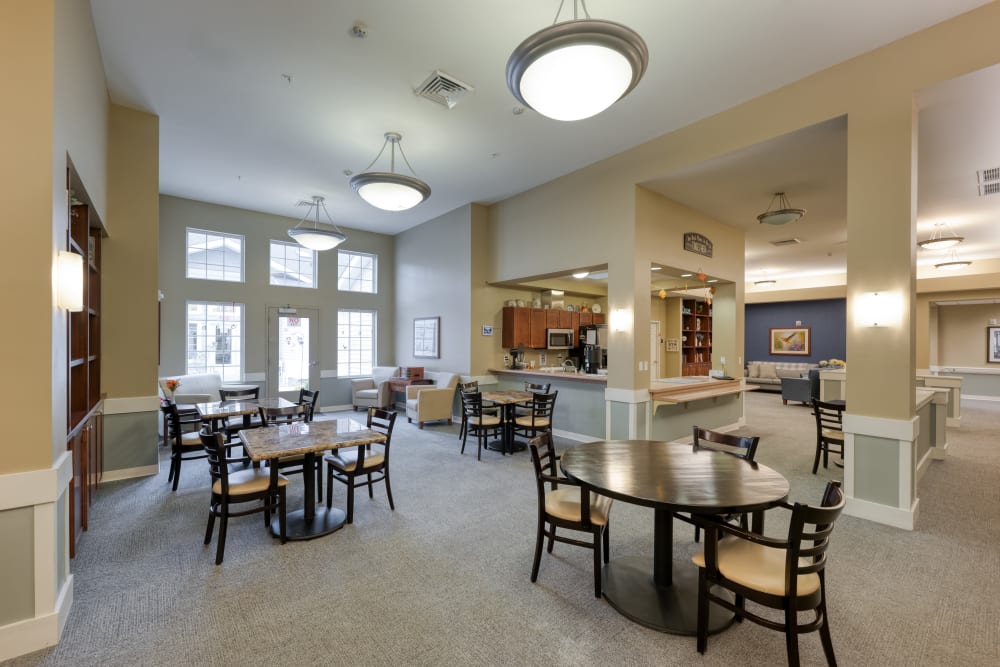Cafe dining area at Addington Place of Edwardsville in Edwardsville, Illinois