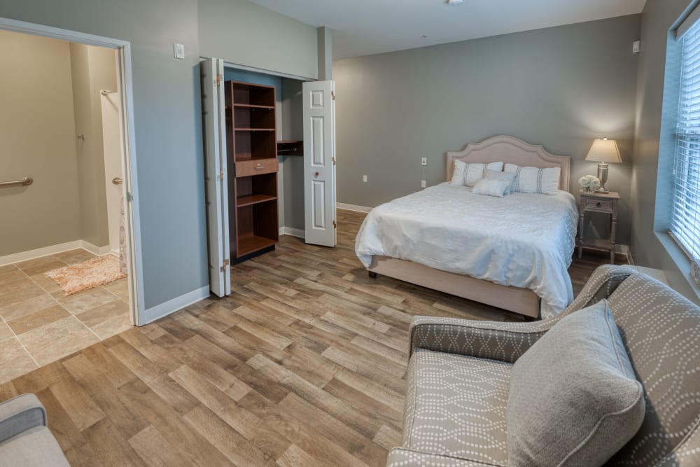 Model studio apartment at Addington Place of Edwardsville in Edwardsville, Illinois