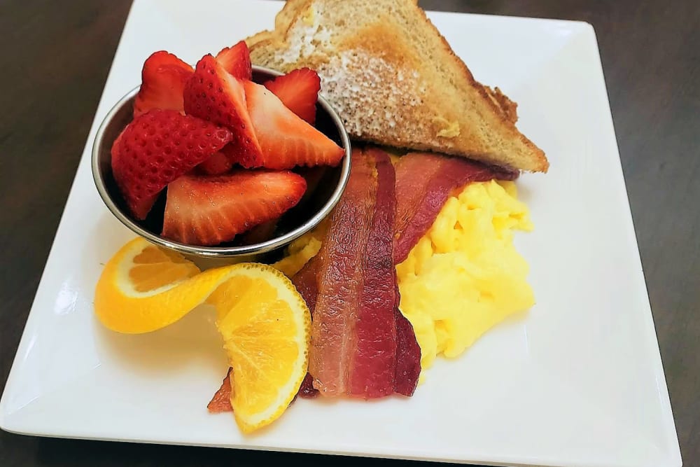 Bacon and Eggs with Fruit at The Iris Senior Living in Great Falls, Montana