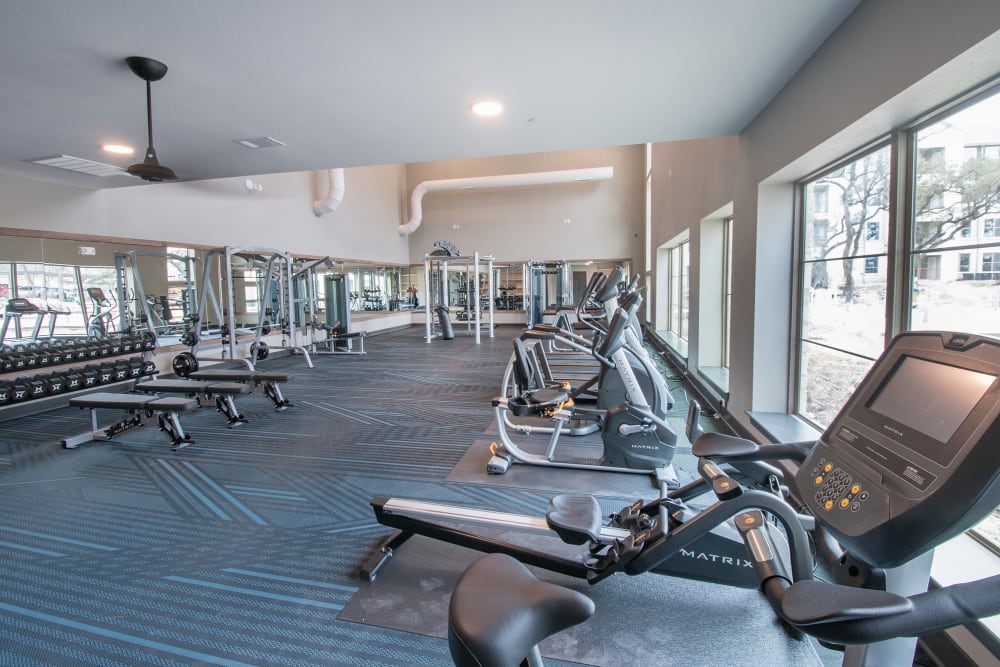 Modern equipment in the gym at Marquis Dominion in San Antonio, Texas