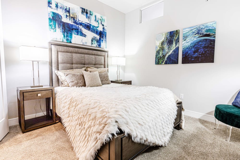 Luxurious and spacious bedroom at The Barton | Apartments in Clayton, Missouri