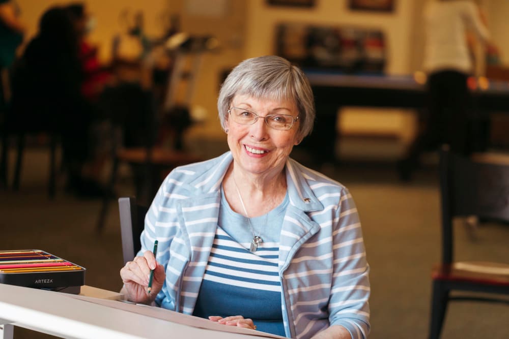 Resident in an art class at Cascade Park Vista Assisted Living in Tacoma, Washington