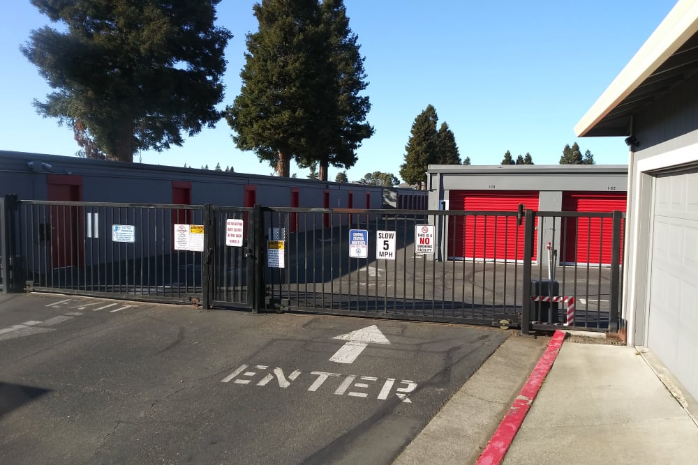 The gated entrance to BuxBear Storage Santa Rosa in Santa Rosa, California