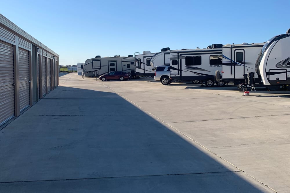 Outdoor units and parking spaces at BuxBear Storage Roseville in Roseville, California