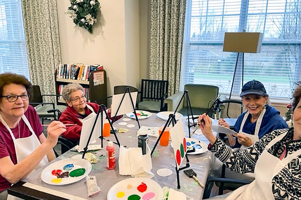 Residents painting together at Anthology of Clayton View in Saint Louis, Missouri